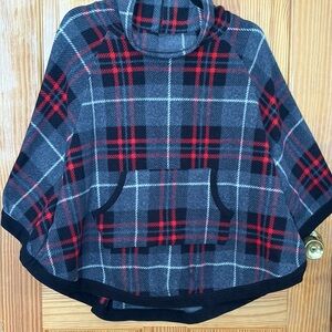 Cuddl Duds Poncho Womens M Fleece Cowl Neck Gray Red Plaid Cozy Winter Lounge